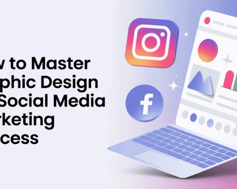 Graphic design tools for social media marketing success with Instagram and Facebook icons.