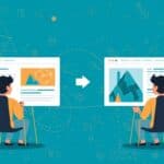 Illustration of two people sharing Canva templates on screens for team collaboration.