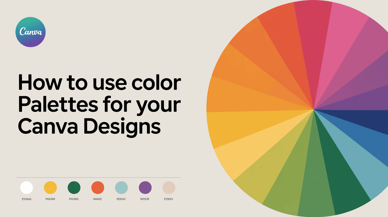 Color palette wheel for Canva design tips on using color schemes.