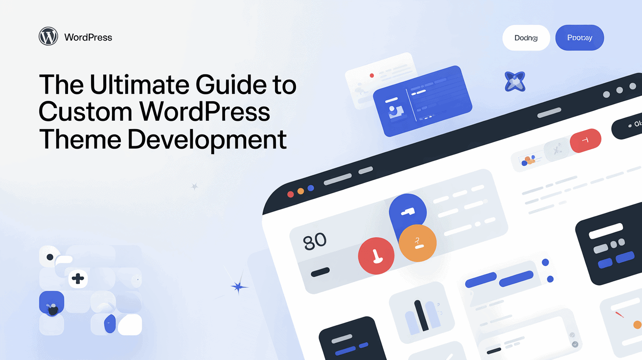 Illustration of custom WordPress theme development with interface elements.