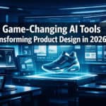 Innovative AI tools transforming product design in 2024, showcased in a high-tech digital environmen.
