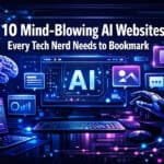 AI technology interface with futuristic digital elements and robotic hand.