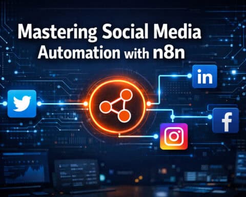 Social media icons connected with automation hub for marketing in 2024.