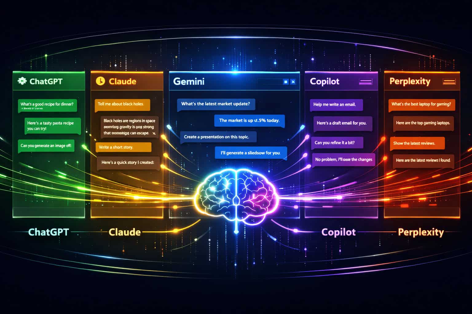 Illustration of AI chatbot tools for productivity from top AI platforms.